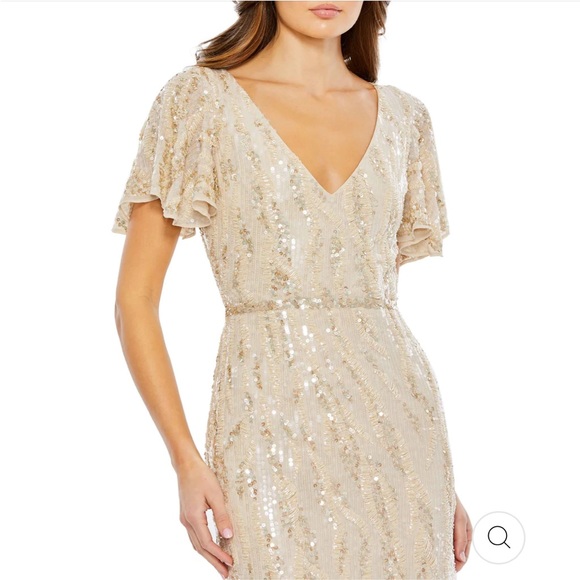 MAC DUGGAL 93591 FLARE SLEEVE EMBELLISHED DRESS | SIZE 6 | OYSTER - Picture 3 of 7